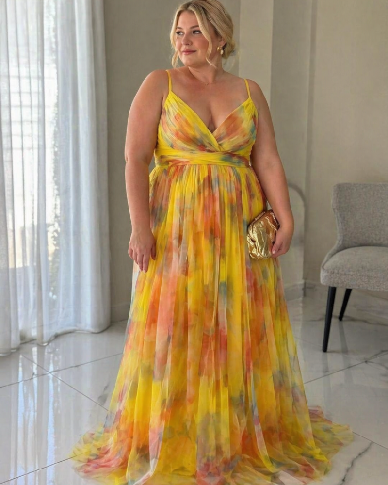 Évadine Lange Grote Maten Jurk voor Dames – Soepele Mouwloze Bloemenjurk voor Curvy Vrouwen