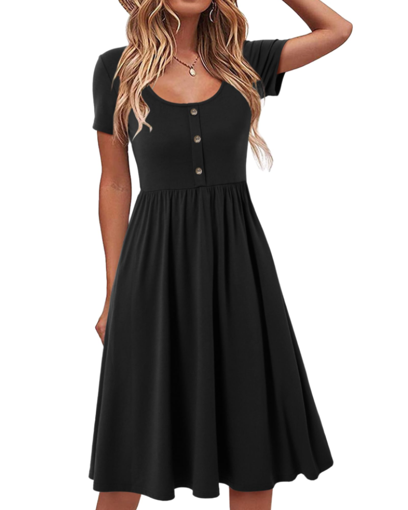 Maloi Robe Femme – Col Rond, Coupe A-Line Midi & Taille Élastique avec Poches Été