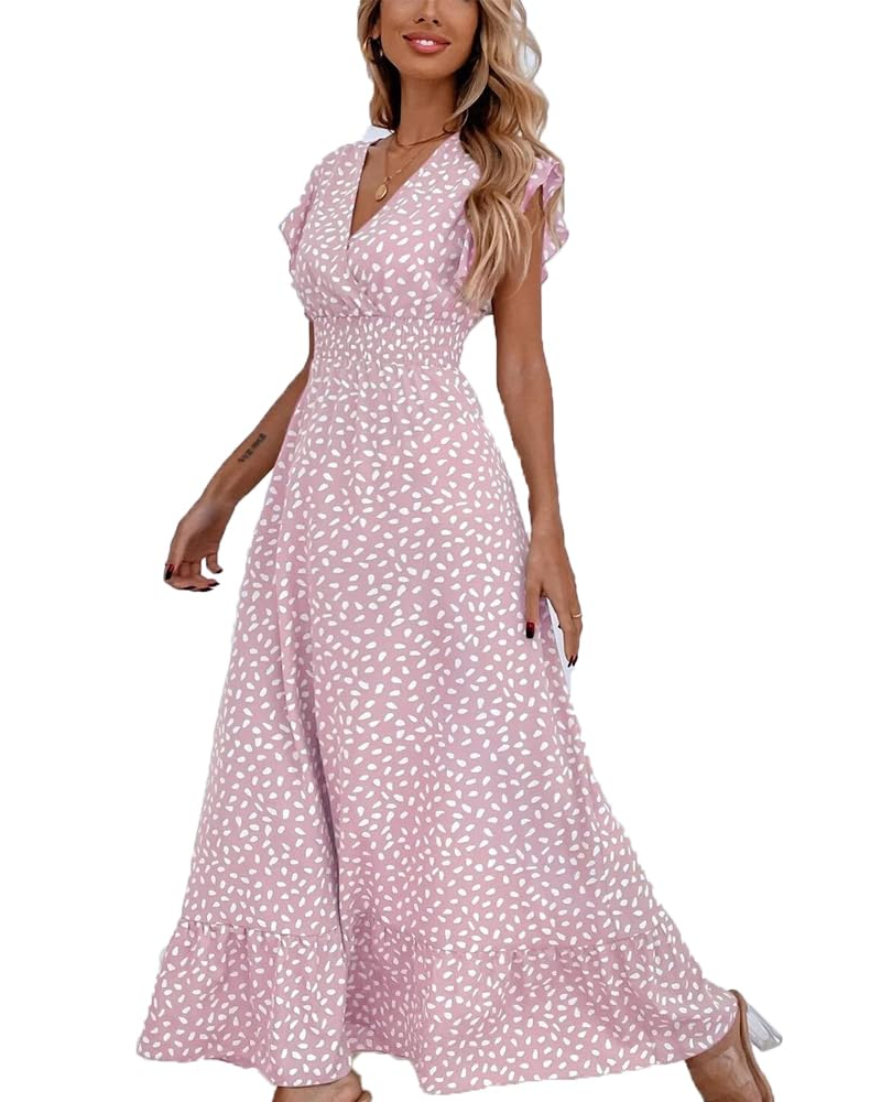 Vestido Maxi Gina para Mulher – Decote em V Floral, Mangas Pétala e Cintura Elástica Fluida de Verão