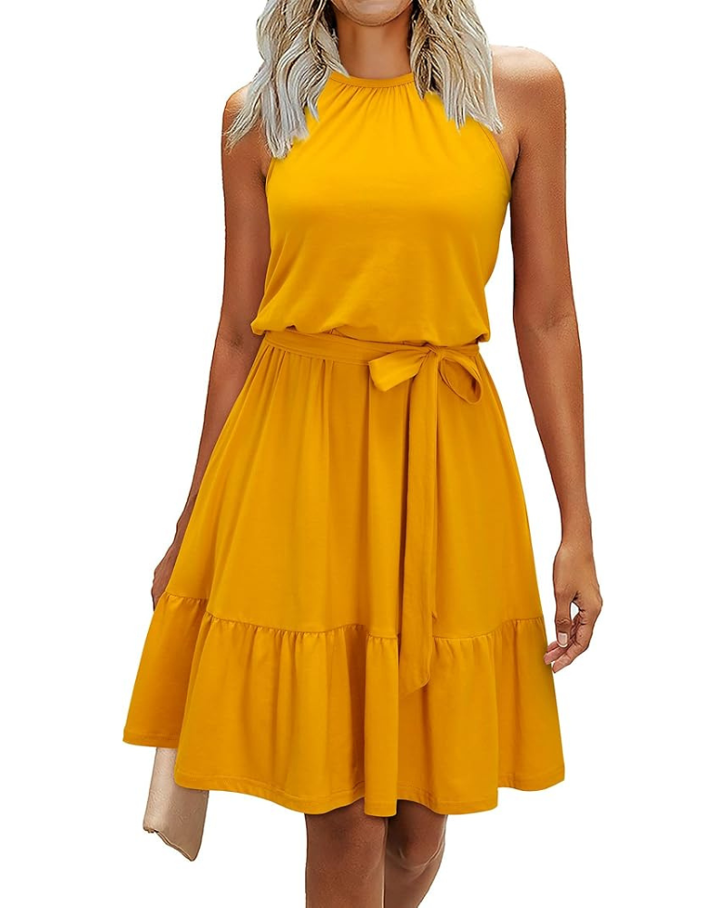 Bloom Bata Mujer – Cuello Halter, Estampado Floral y Bolsillos Corte A-Line Largo a la Rodilla