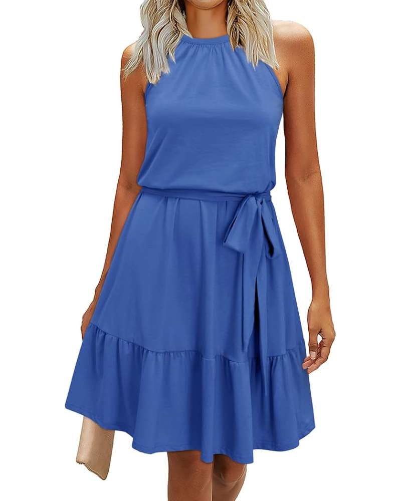 Bloom Bata Mujer – Cuello Halter, Estampado Floral y Bolsillos Corte A-Line Largo a la Rodilla