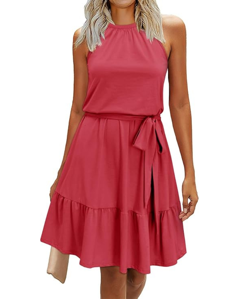 Bloom Bata Mujer – Cuello Halter, Estampado Floral y Bolsillos Corte A-Line Largo a la Rodilla