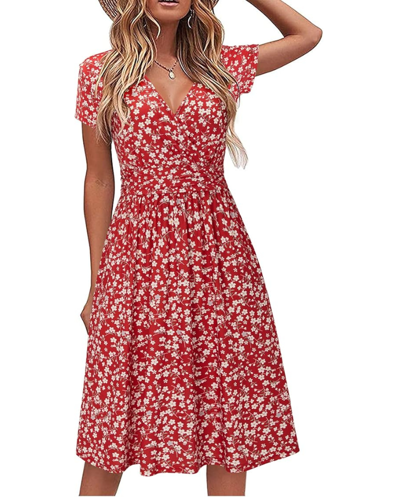 Genesis Women's Robe – Floral Print, Crossed V-Neck & Pockets Elegant A-Line Cut