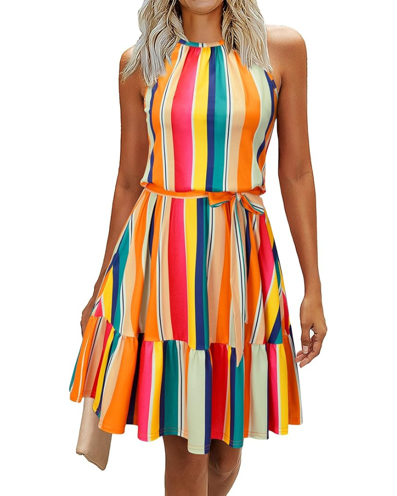 Bloom Bata Mujer – Cuello Halter, Estampado Floral y Bolsillos Corte A-Line Largo a la Rodilla