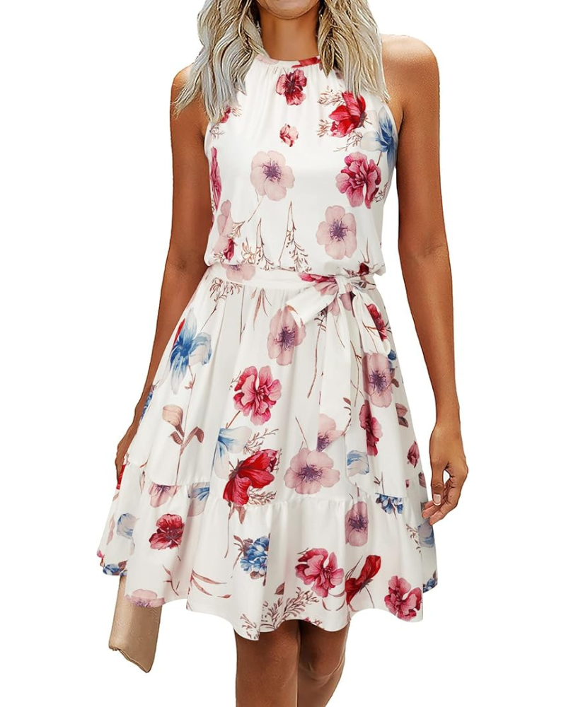 Bloom Bata Mujer – Cuello Halter, Estampado Floral y Bolsillos Corte A-Line Largo a la Rodilla