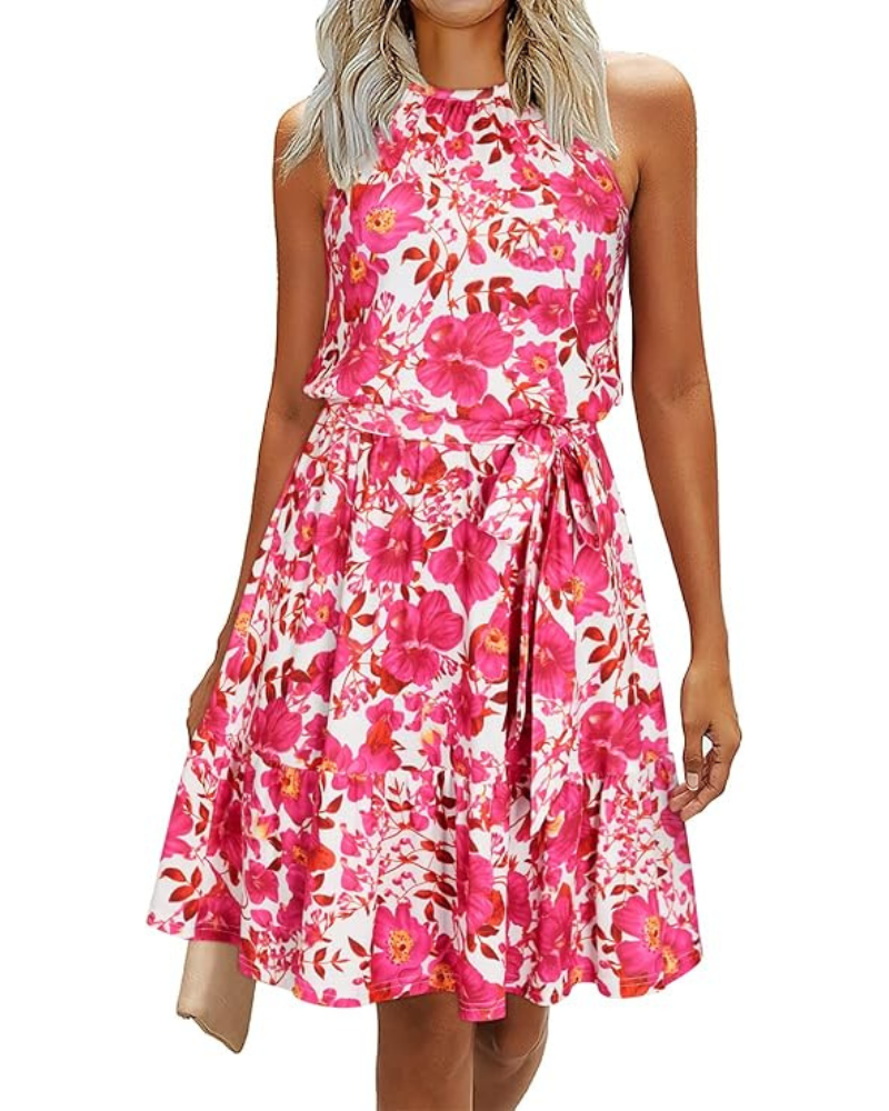 Bloom Bata Mujer – Cuello Halter, Estampado Floral y Bolsillos Corte A-Line Largo a la Rodilla