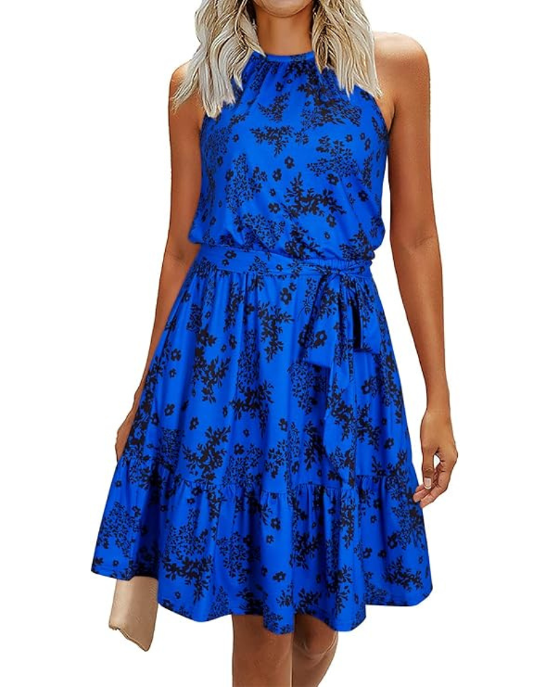 Bloom Bata Mujer – Cuello Halter, Estampado Floral y Bolsillos Corte A-Line Largo a la Rodilla