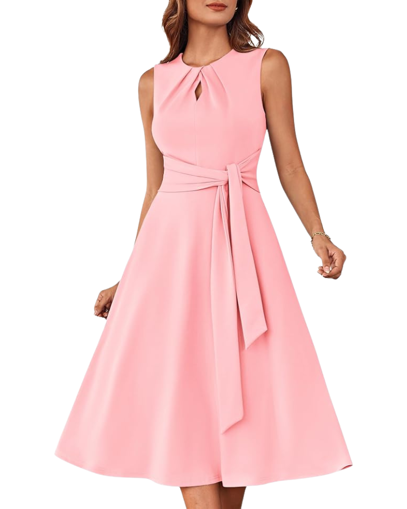 Indie Midi Dress for Women – A-Line Cut, Sleeveless & Belted with Elegant Pockets