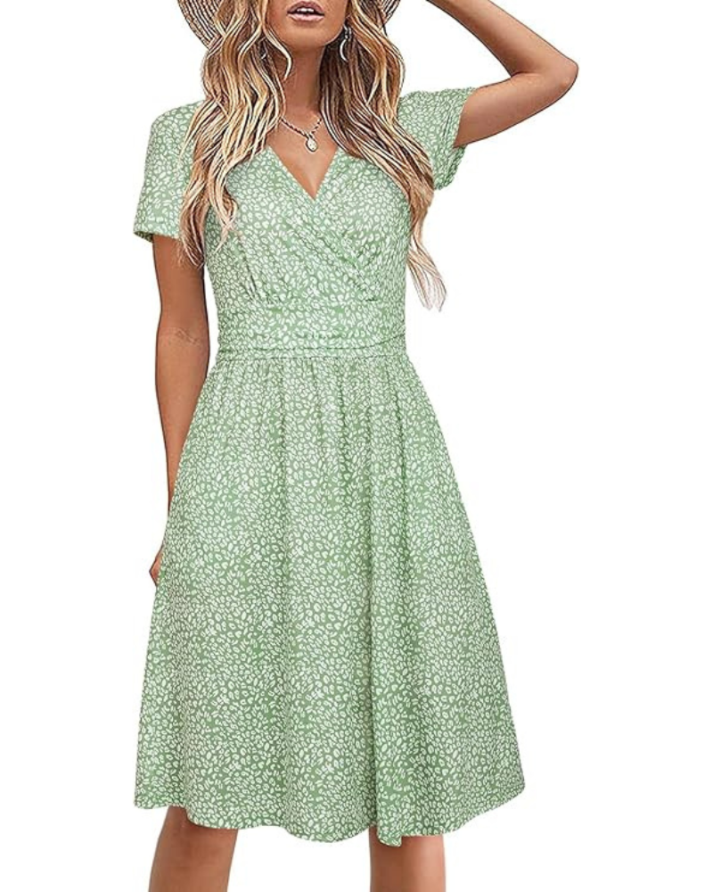 Genesis Women's Robe – Floral Print, Crossed V-Neck & Pockets Elegant A-Line Cut