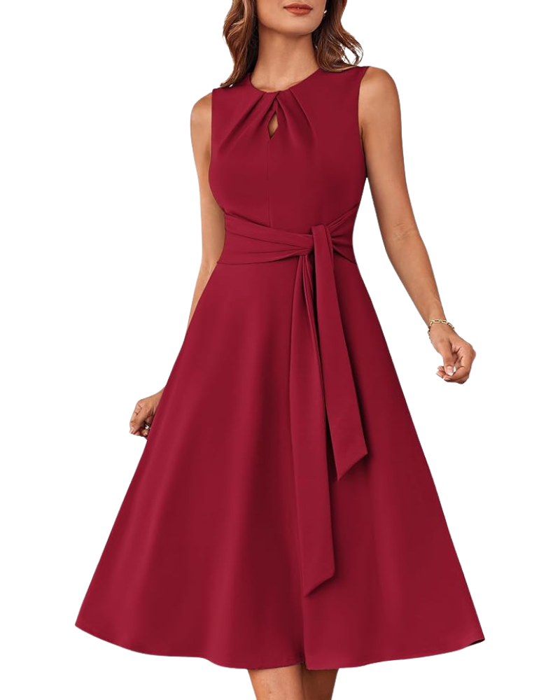 Indie Midi Dress for Women – A-Line Cut, Sleeveless & Belted with Elegant Pockets