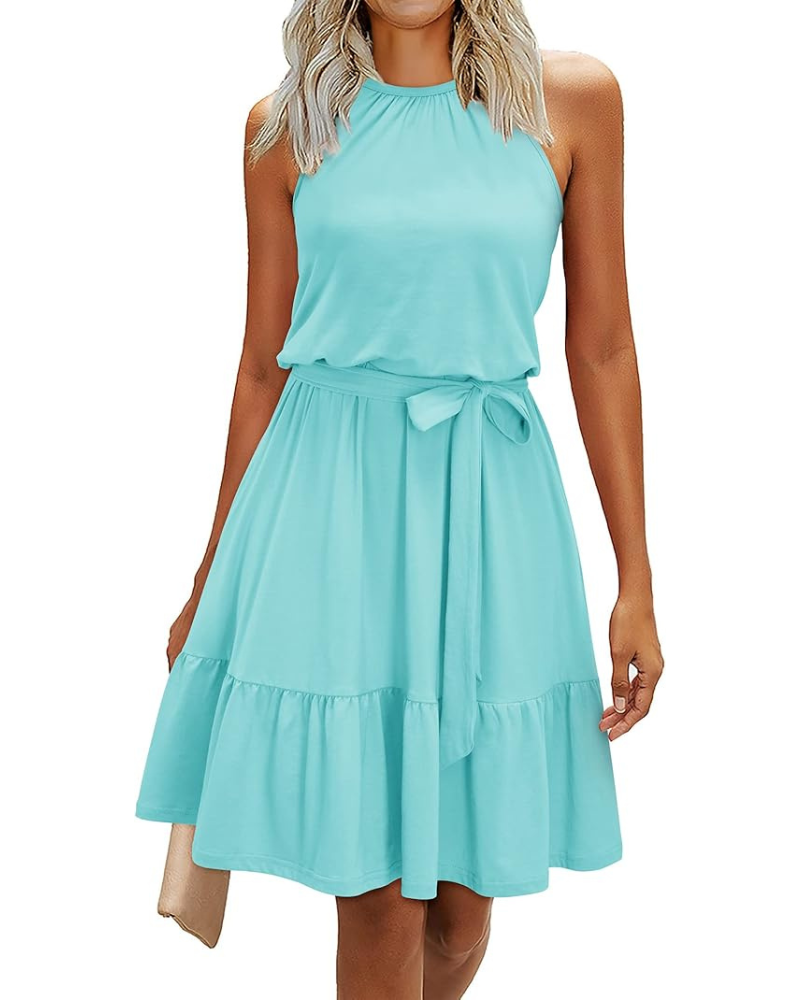 Bloom Bata Mujer – Cuello Halter, Estampado Floral y Bolsillos Corte A-Line Largo a la Rodilla