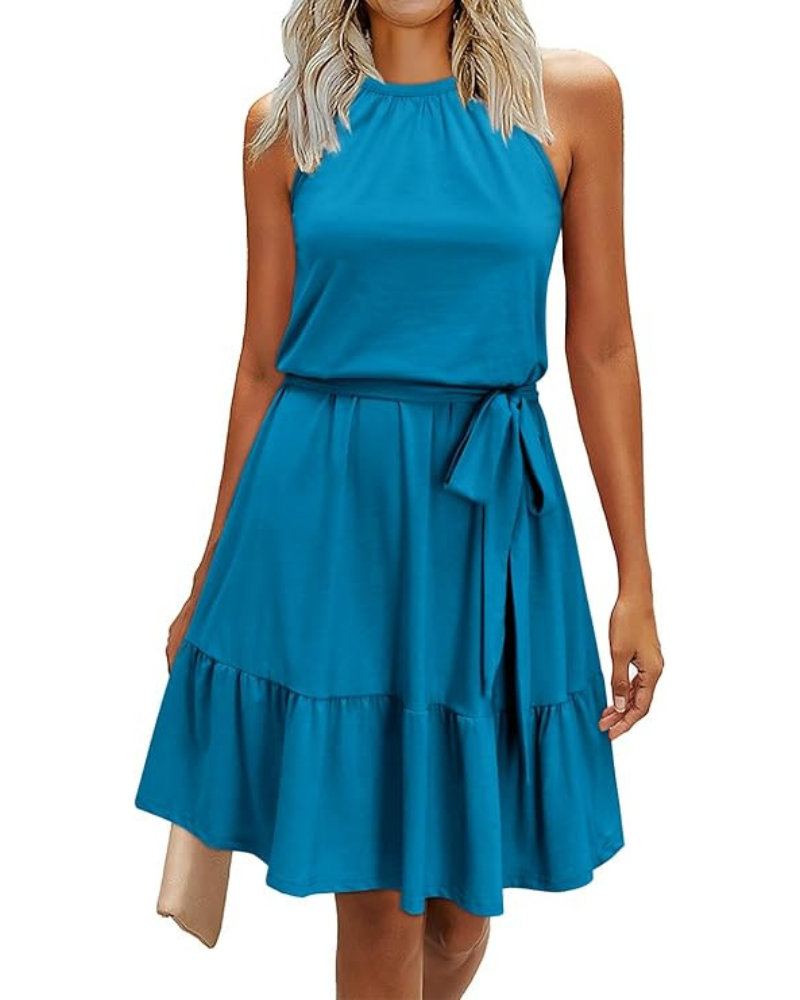Bloom Bata Mujer – Cuello Halter, Estampado Floral y Bolsillos Corte A-Line Largo a la Rodilla