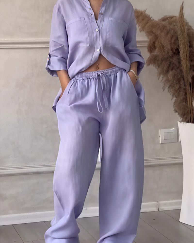 Léonsia női szett – 2 darabos készlet, ing és bő szárú nadrág, casual chic stílusban