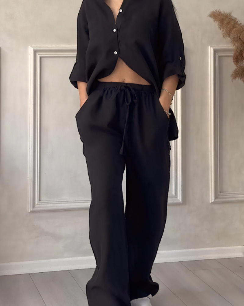 Léonsia női szett – 2 darabos készlet, ing és bő szárú nadrág, casual chic stílusban