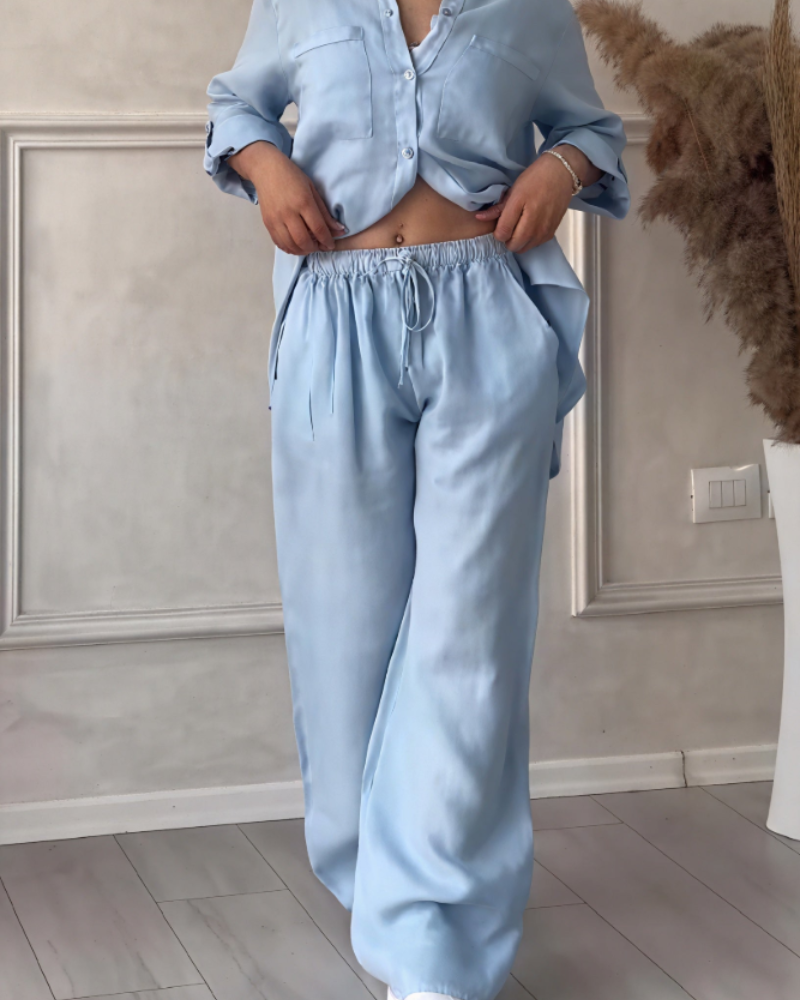 Léonsia női szett – 2 darabos készlet, ing és bő szárú nadrág, casual chic stílusban