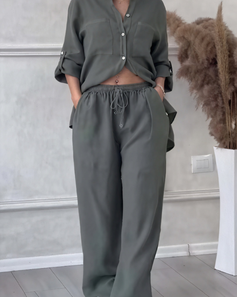 Léonsia női szett – 2 darabos készlet, ing és bő szárú nadrág, casual chic stílusban