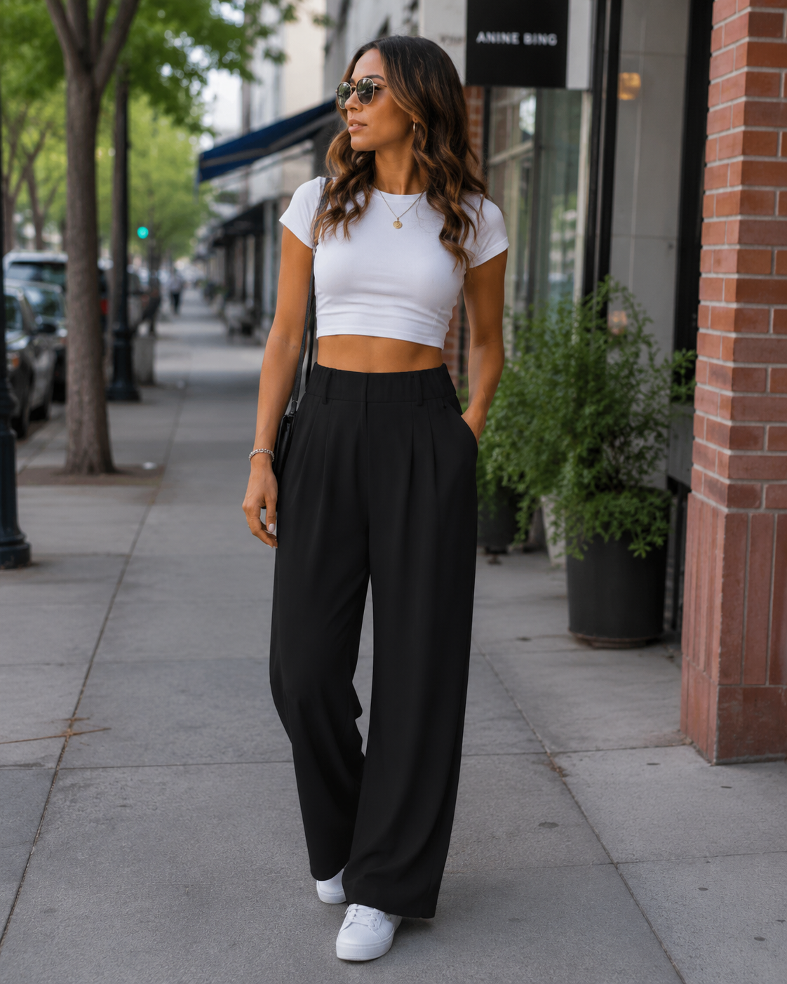 Blythe Pantalon Palazzo Femme – Taille Haute Élastique Jambes Larges avec Poches