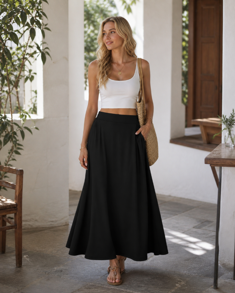 Nina Maxi Skirt for Women – Flowing High-Waisted Skirt, A-Line & Pockets Summer