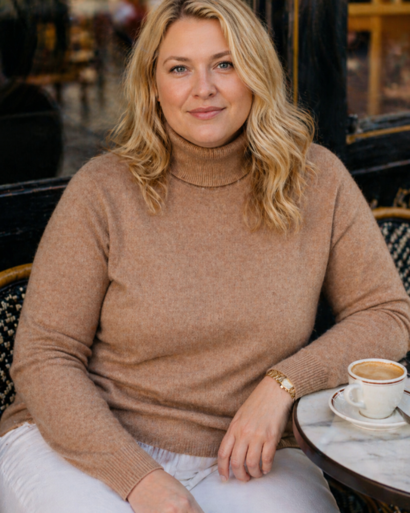Sweter damski Curvy duży rozmiar – golf z kaszmiru premium, miękki, ciepły, elegancki