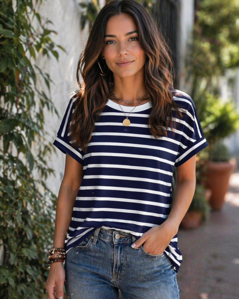 Zaria Top Femme – Tricou casual chic cu guler rotund, croială lejeră și mâneci scurte de vară