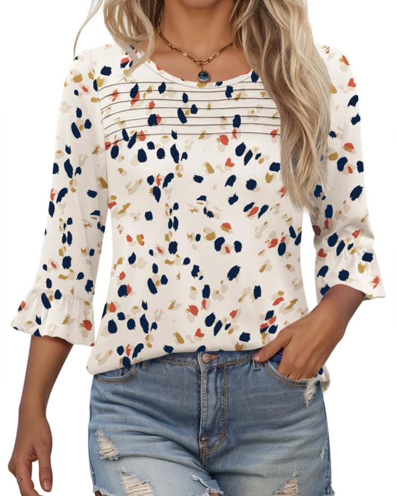 Bluza Lucy pentru femei vară – mâneci 3/4 cu volane și față plisată