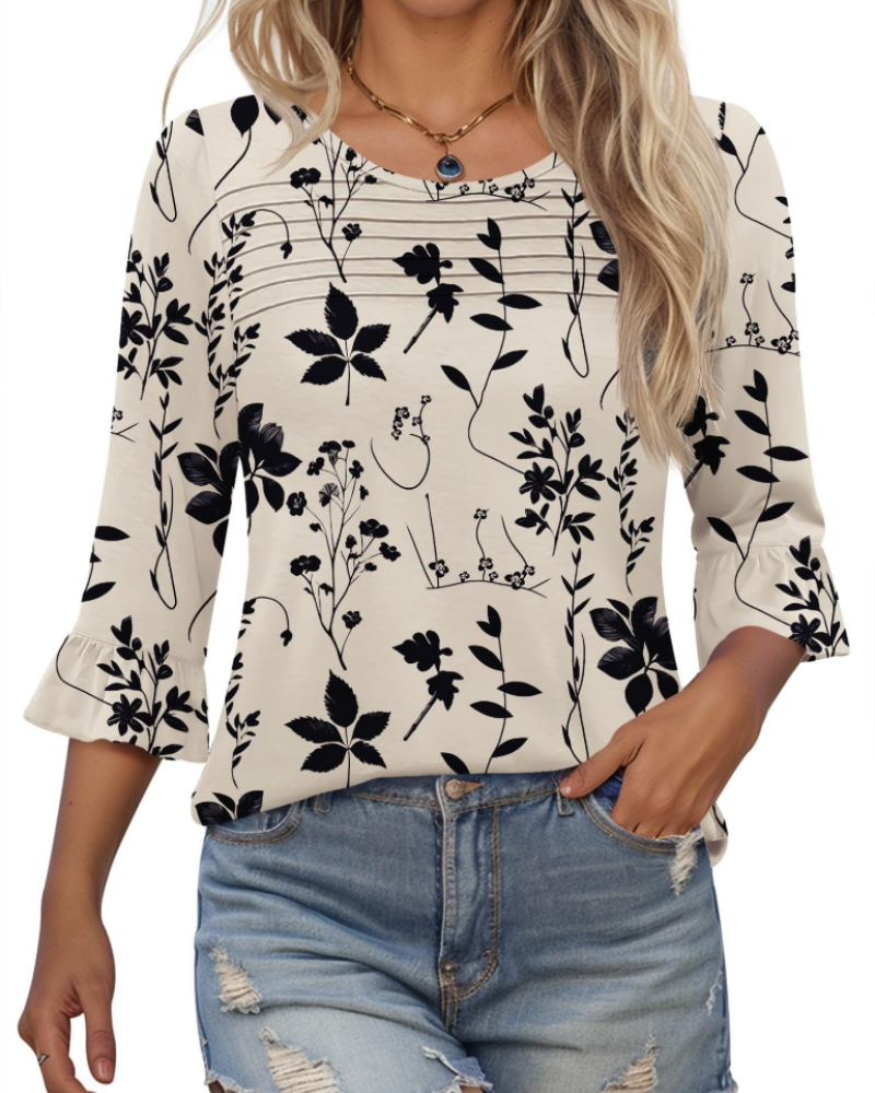 Bluza Lucy pentru femei vară – mâneci 3/4 cu volane și față plisată
