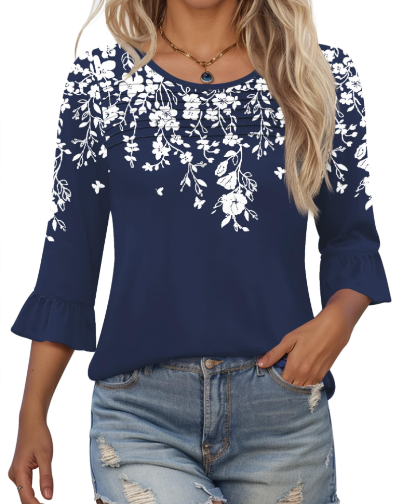 Bluza Lucy pentru femei vară – mâneci 3/4 cu volane și față plisată