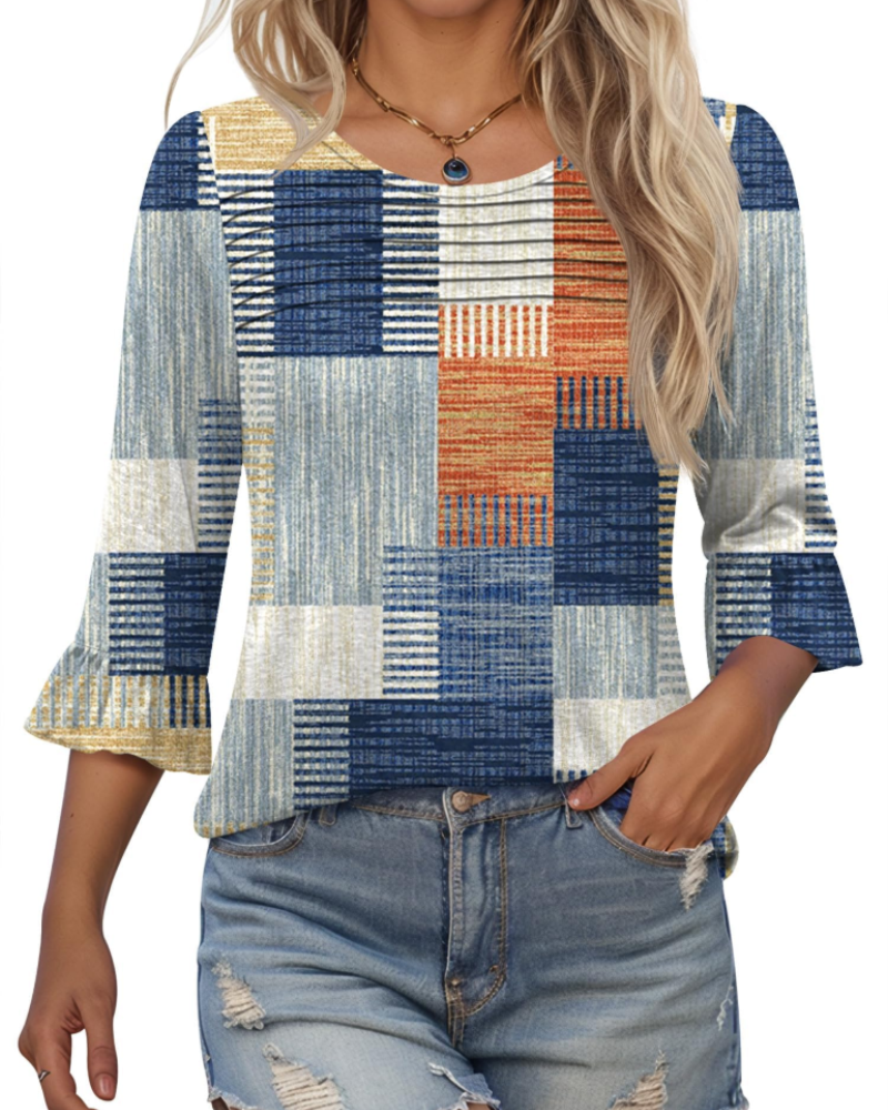 Bluza Lucy pentru femei vară – mâneci 3/4 cu volane și față plisată