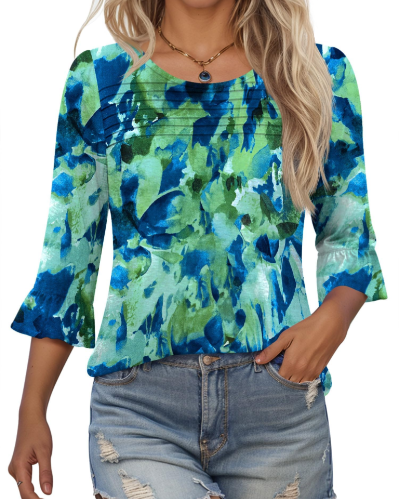 Bluza Lucy pentru femei vară – mâneci 3/4 cu volane și față plisată