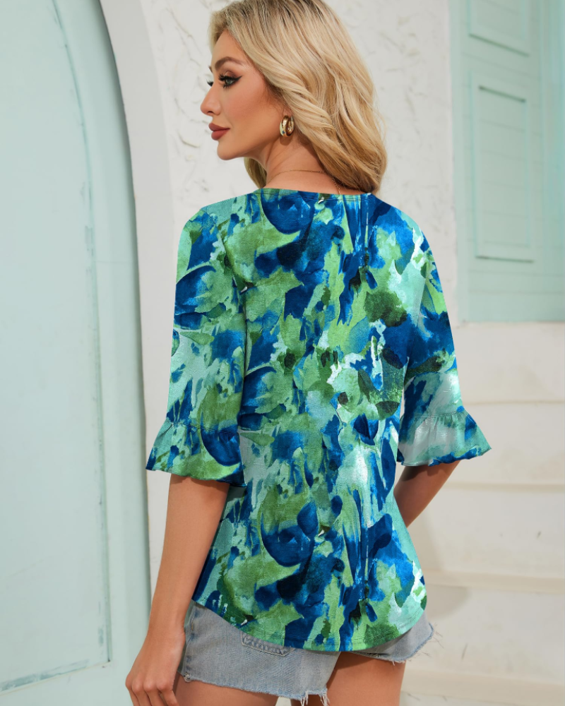 Bluza Lucy pentru femei vară – mâneci 3/4 cu volane și față plisată