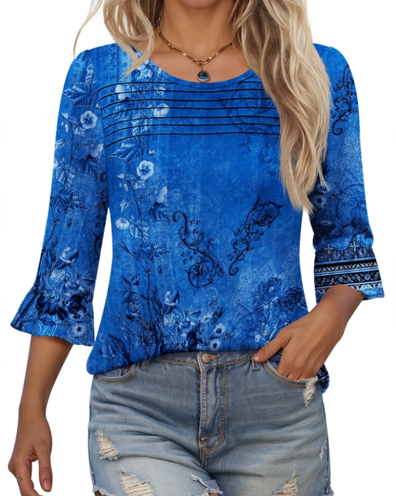 Bluza Lucy pentru femei vară – mâneci 3/4 cu volane și față plisată