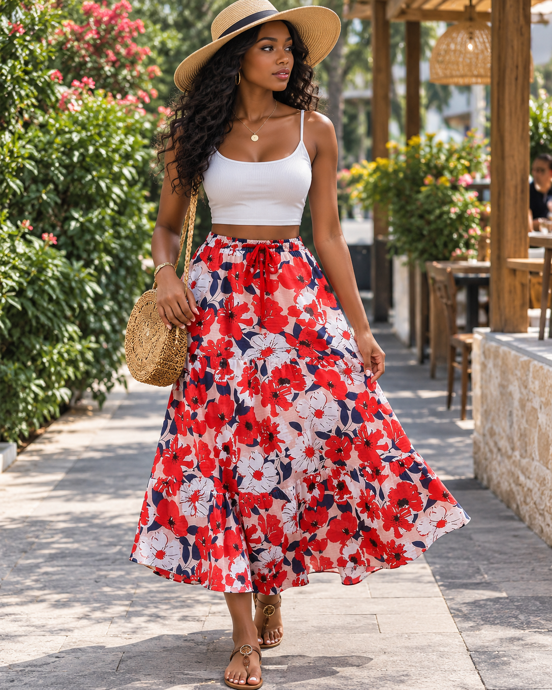 Cressida Jupe Longue Femme – Taille Haute à Cordon, Coupe Évasée, Fluide & Poches