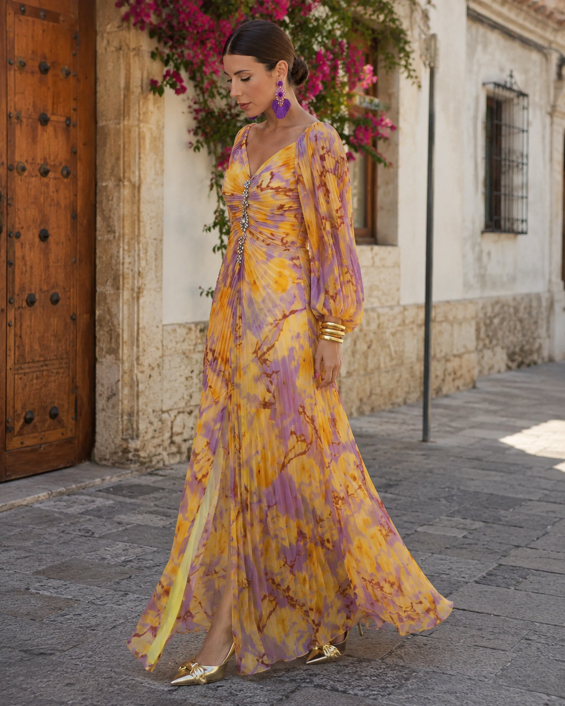 Sloane Robe Maxi Femme – Imprimé Floral, Décolleté Profond & Fente Latérale