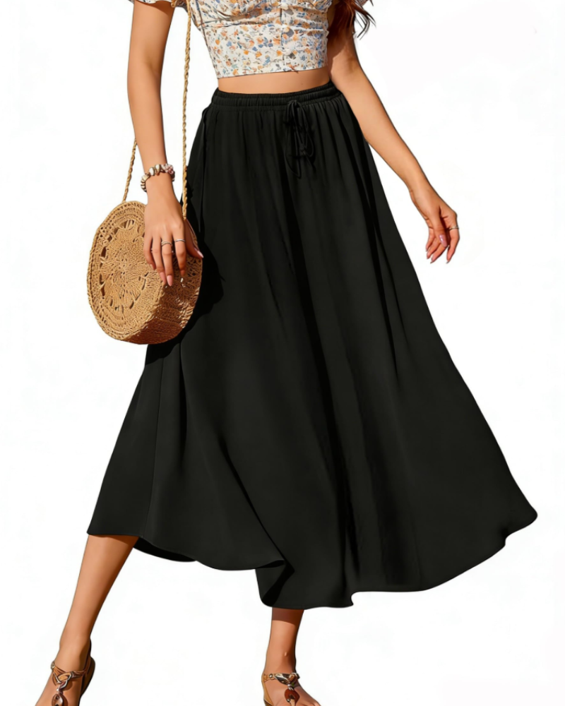Cressida Jupe Longue Femme – Taille Haute à Cordon, Coupe Évasée, Fluide & Poches