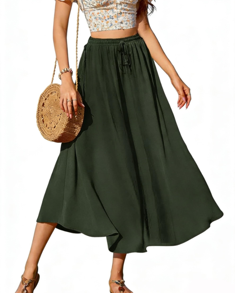 Cressida Jupe Longue Femme – Taille Haute à Cordon, Coupe Évasée, Fluide & Poches
