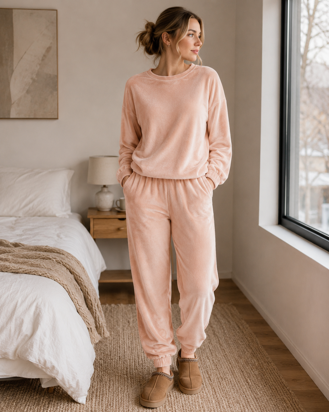 Lainey Samt-Ensemble für Damen – Langarmoberteil & Hose mit elastischem Bund
