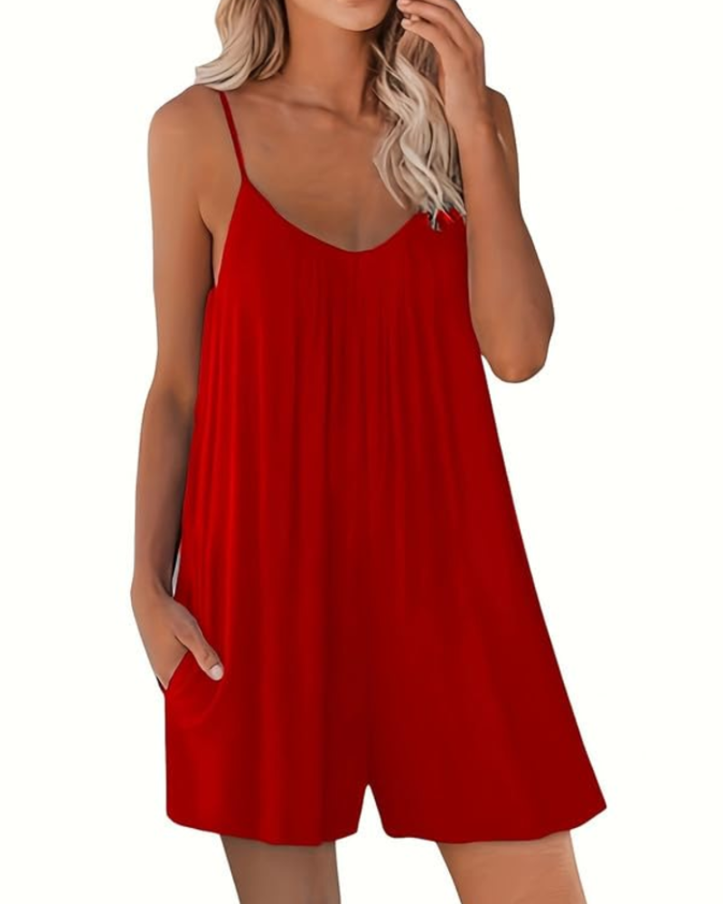 Seraphina Combishort Femme – Bretelles Fines Réglables, Coupe Ample, Jambes Larges & Poches