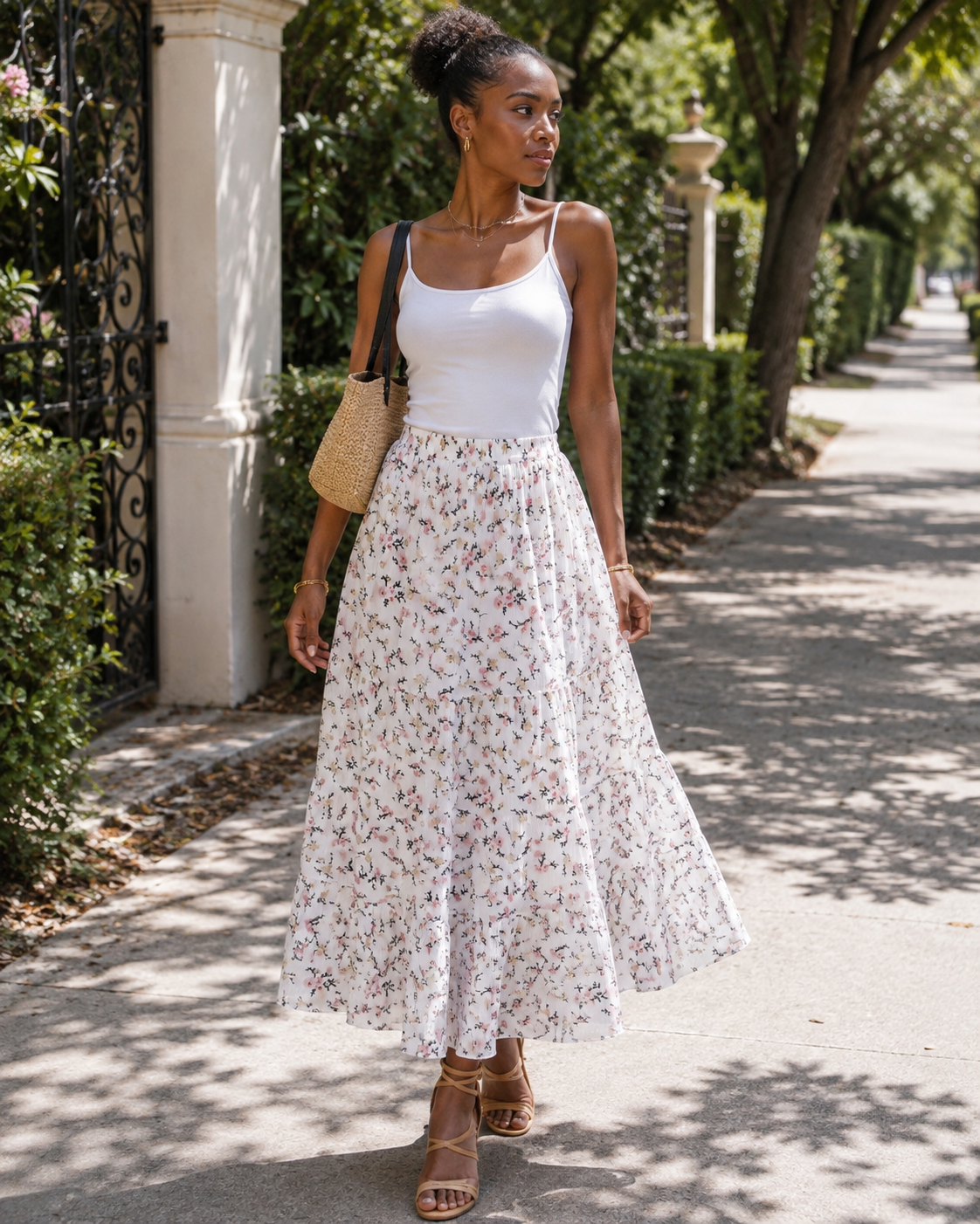 Marigold Gonna lunga da donna – chiffon bohémien, vita alta elasticizzata, foderata e svasata