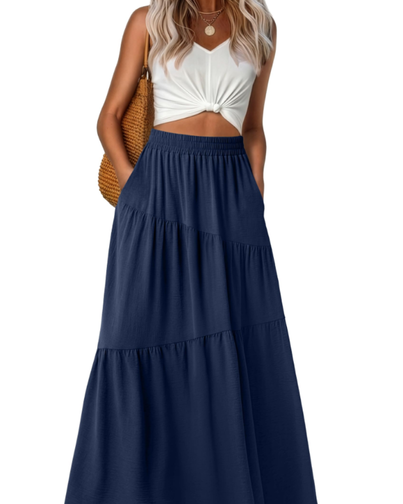 Gwendolyn Damen-Maxirock – Elastischer hoher Bund, florales Boho-Design, fließend und mit Taschen