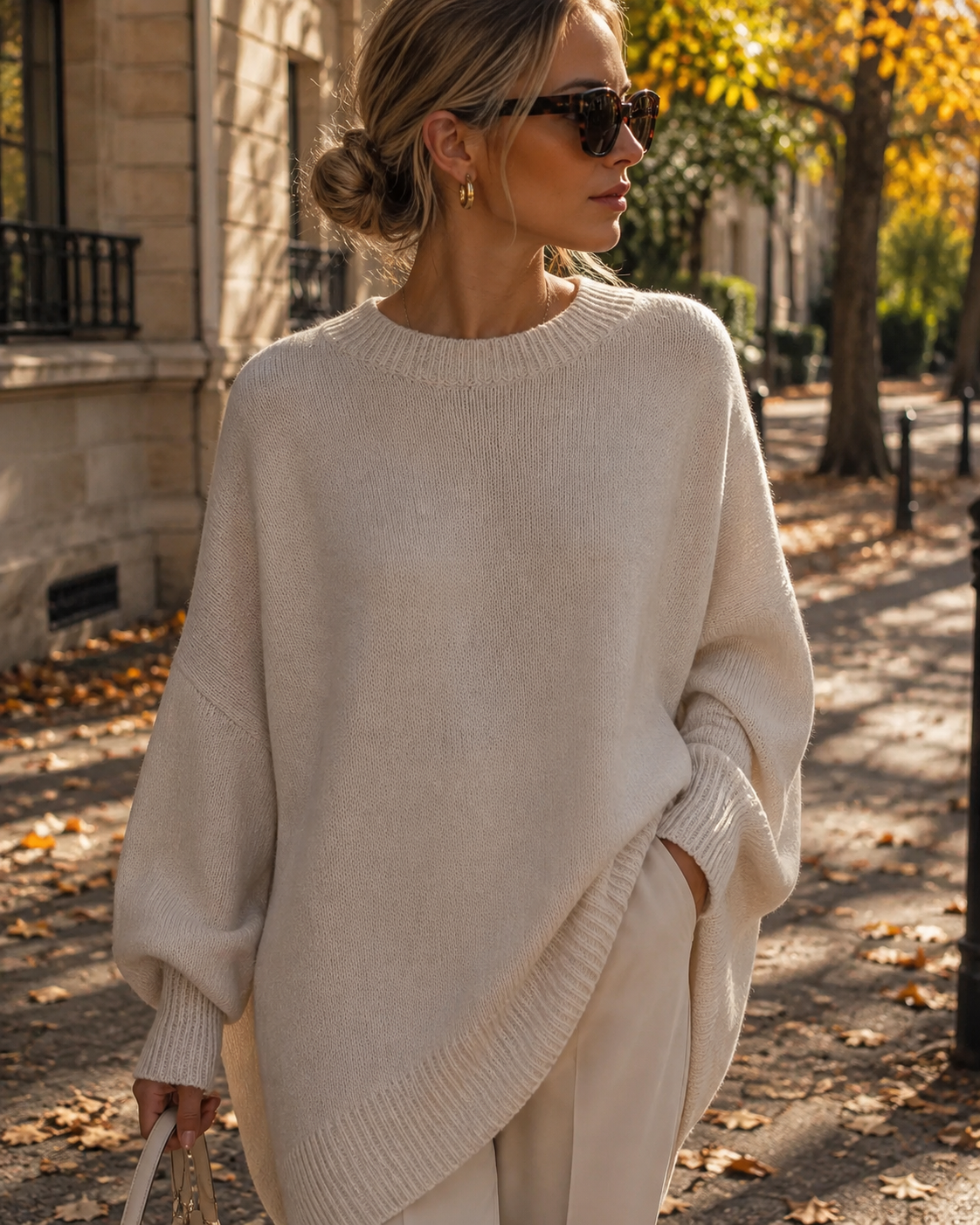 Brynn Pull oversize para mujer – cuello redondo de canalé, mangas amplias y corte holgado