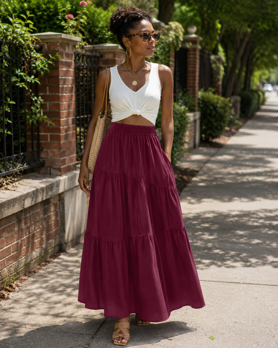 Gwendolyn Damen-Maxirock – Elastischer hoher Bund, florales Boho-Design, fließend und mit Taschen