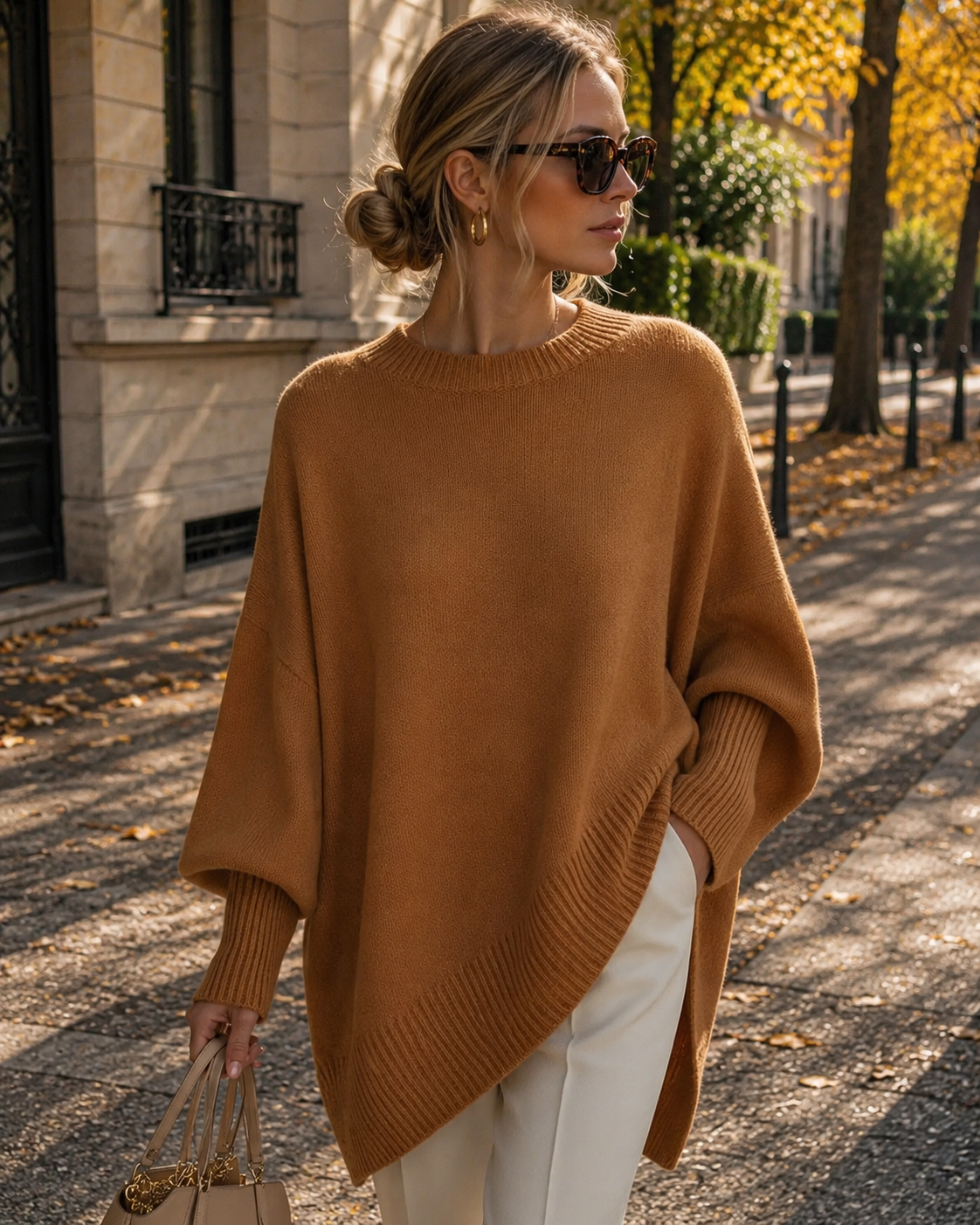 Brynn Pull oversize para mujer – cuello redondo de canalé, mangas amplias y corte holgado