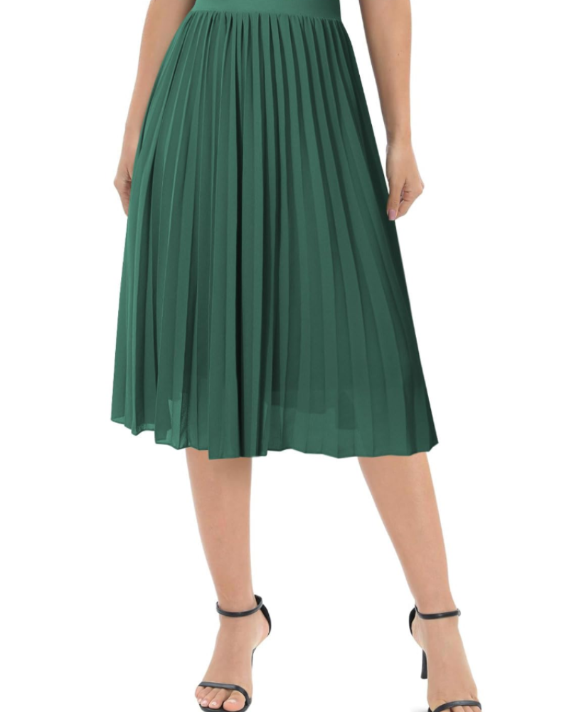 Felicity Jupe midi pour femme – mousseline plissée, taille élastique, doublée et coupe évasée