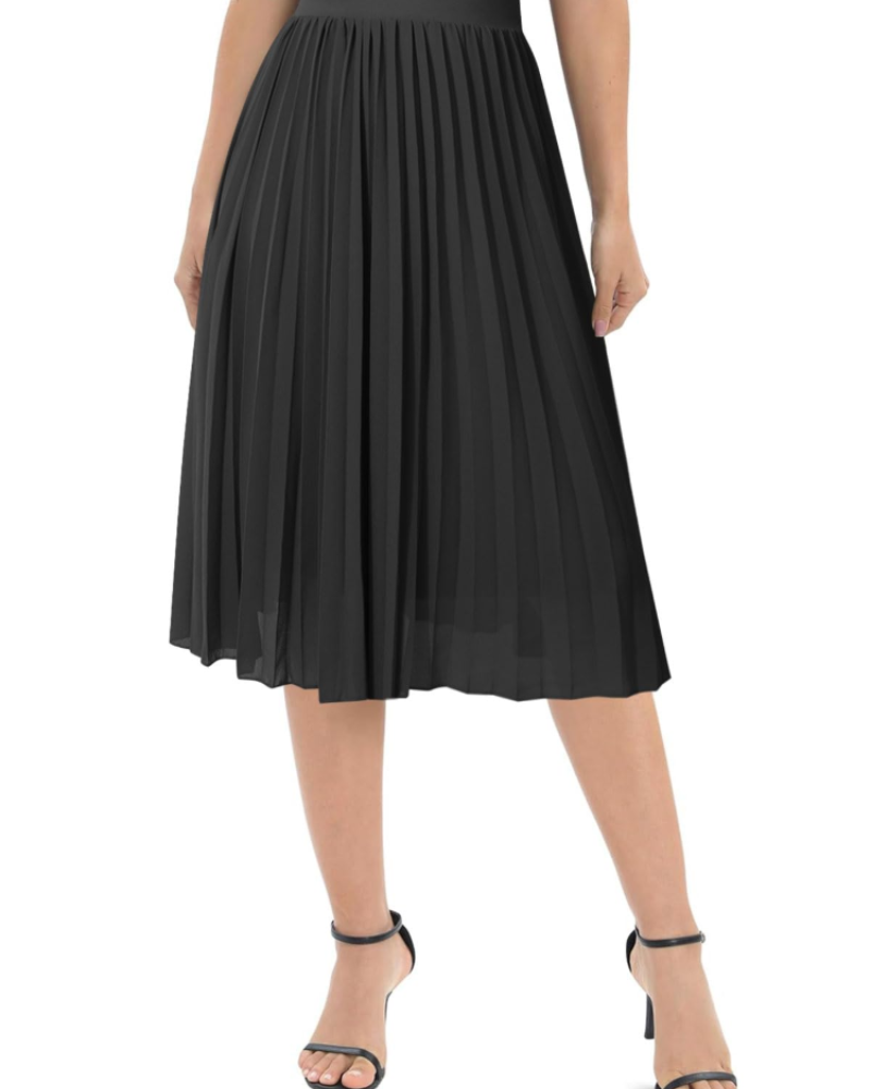 Felicity Jupe midi pour femme – mousseline plissée, taille élastique, doublée et coupe évasée