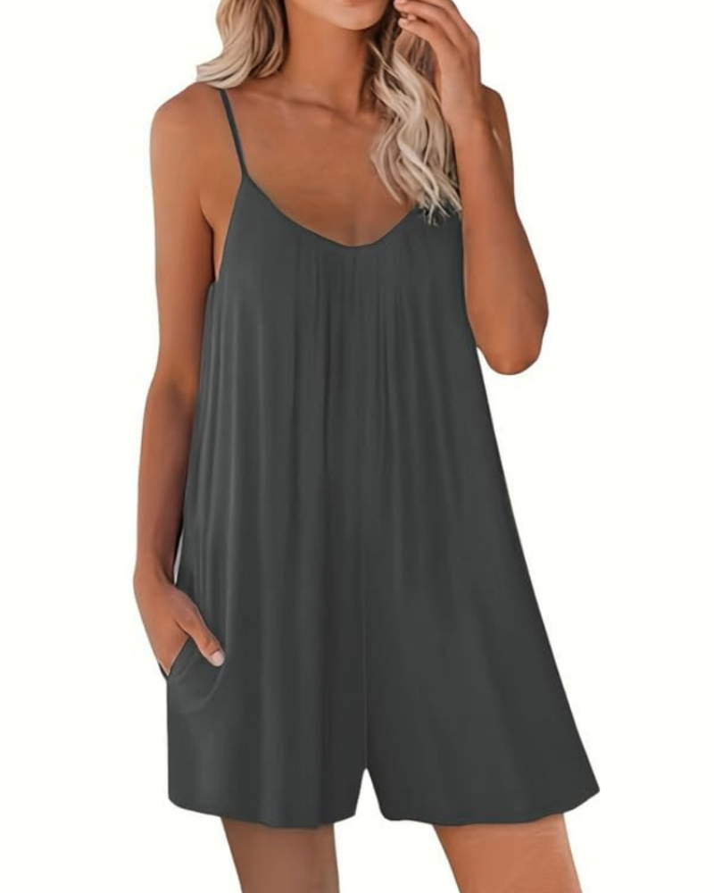 Seraphina Combishort Femme – Bretelles Fines Réglables, Coupe Ample, Jambes Larges & Poches