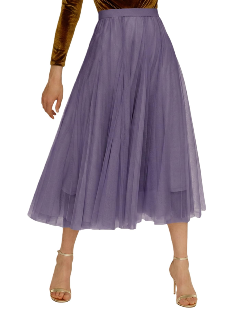 Aveline Jupe Midi Femme – Tulle Plissé Multicouche, Taille Haute Contrastée & Doublée