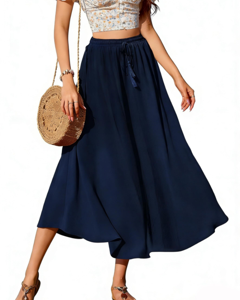 Cressida Jupe Longue Femme – Taille Haute à Cordon, Coupe Évasée, Fluide & Poches