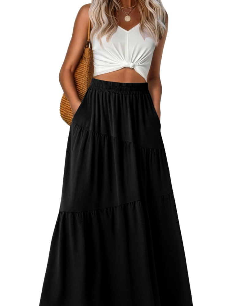 Gwendolyn Damen-Maxirock – Elastischer hoher Bund, florales Boho-Design, fließend und mit Taschen