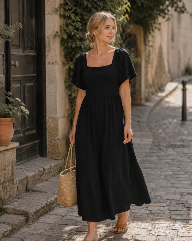 Φόρεμα Patricia Γυναικείο Maxi – Τετράγωνη Λαιμόκοψη, Ροή A-Line, Μανίκια Νυχτερίδας Καλοκαίρι