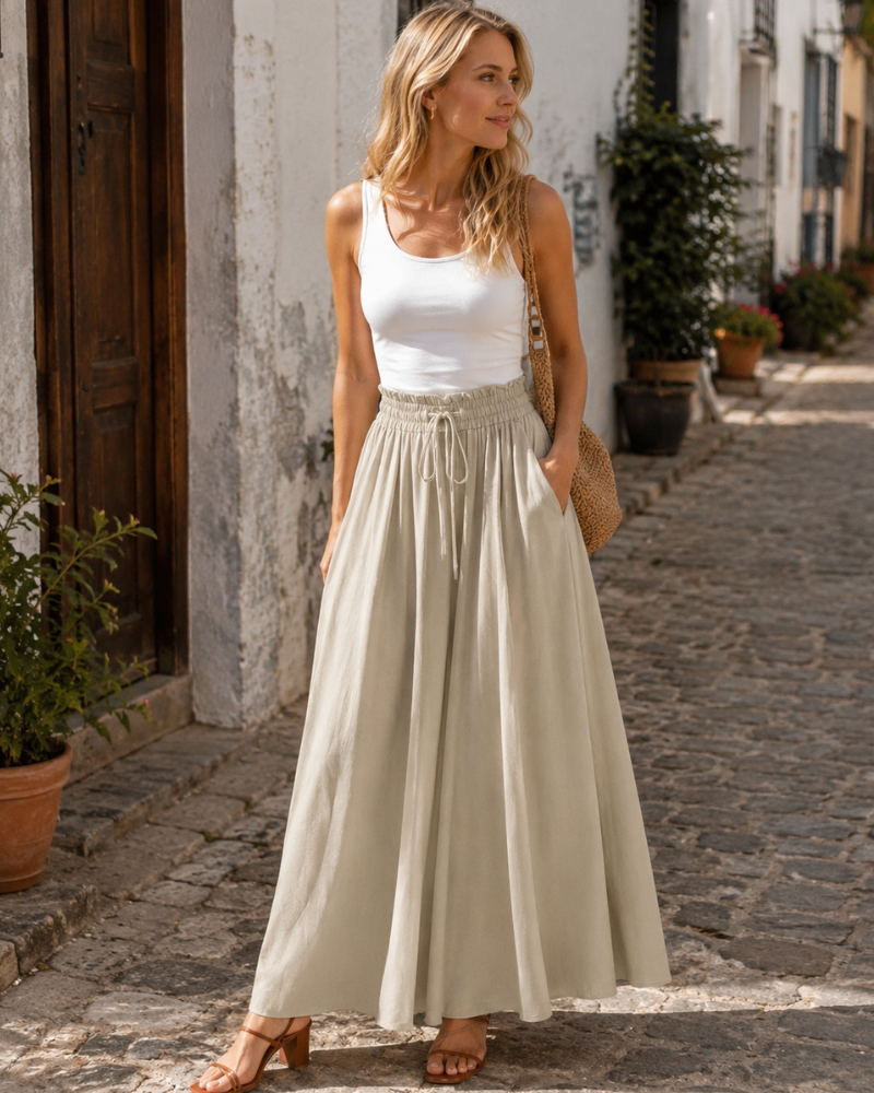 Jennalyn Pantalon Femme Large – Taille Haute Élastique, Coupe Fluide, Décontracté Chic